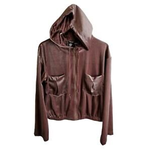 Young Fabulous Broke Brushed Beige Semi Cropped Velvet Hooded Jacket Small NWT